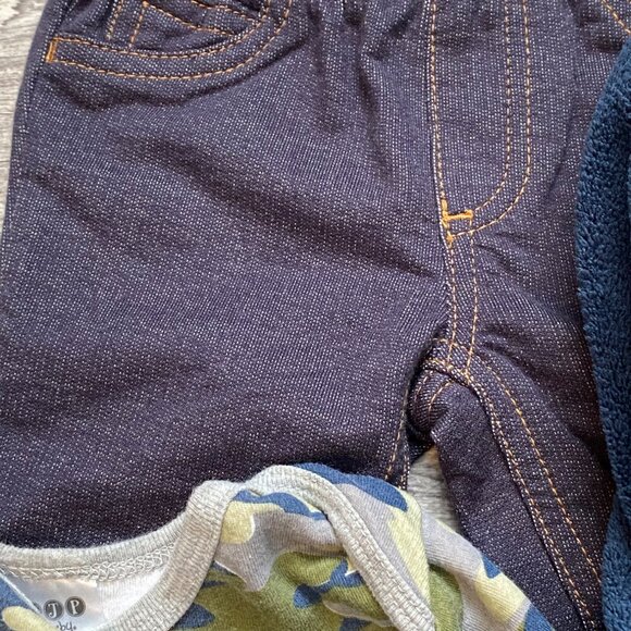 Baby Clothing Bundle: Moose Hoodie Spider-Man Pants Camo Onesie & Denim Pants 3- - Picture 4 of 9